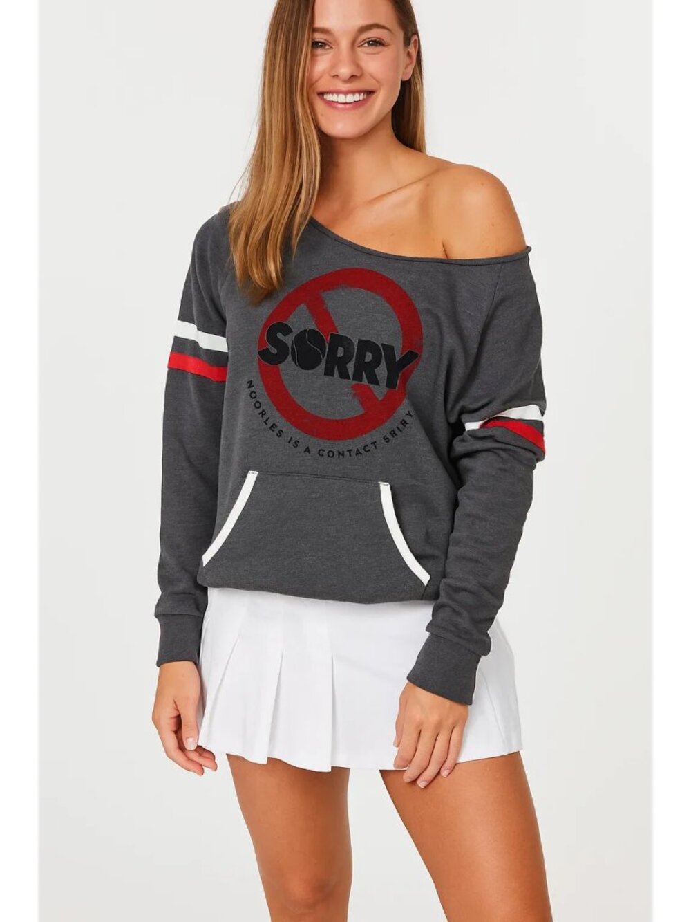 Alternative Sorry Doubles Is A Contact Sport Off-Shoulder Sweatshirt Tennis XL